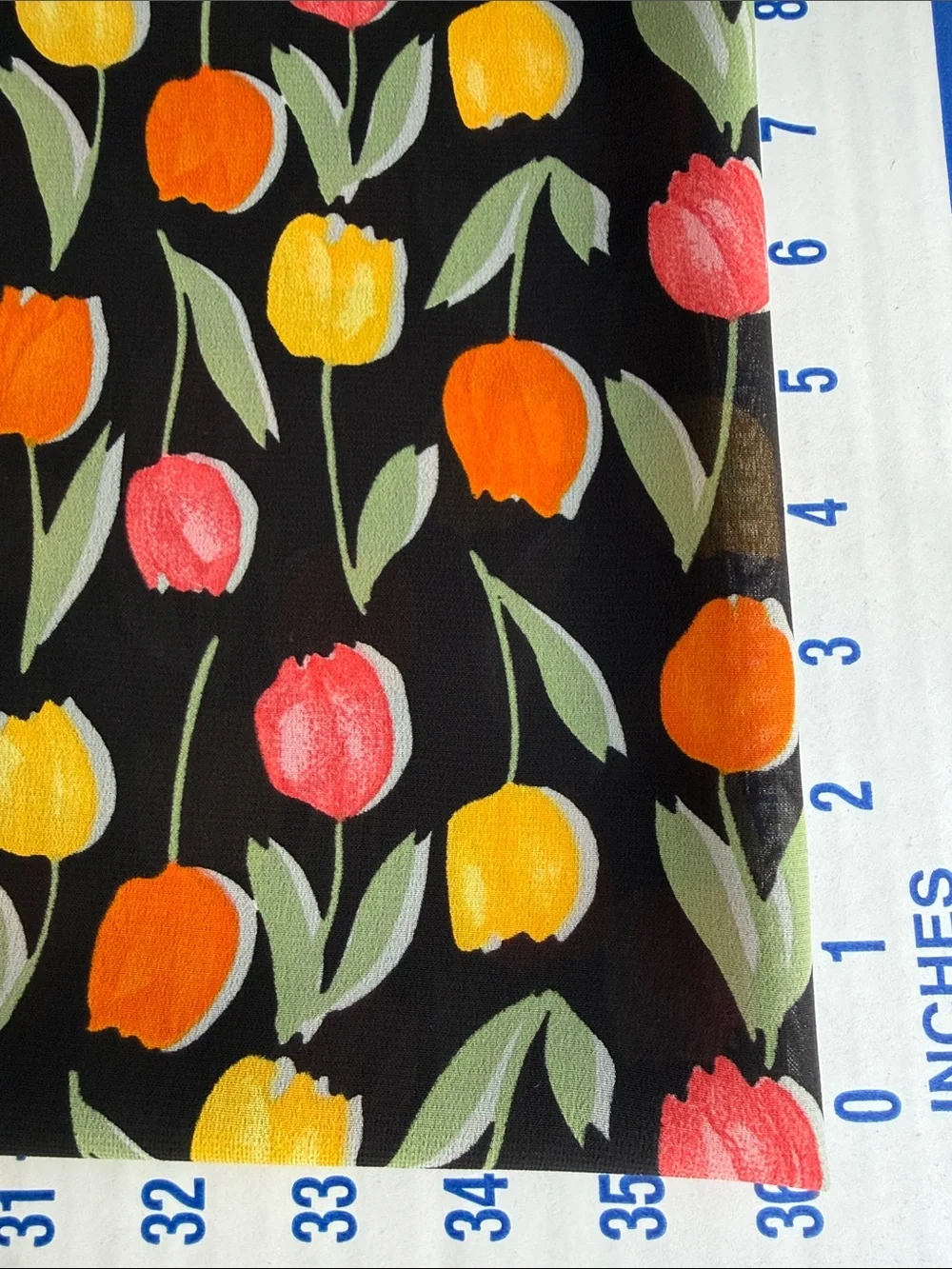 Vintage John Kaldor Fabric 1980s Tulip Floral Black Dress Fabric 3 Yards x 44